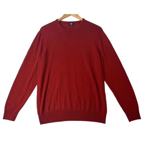 UNIQLO 100% Wool Maroon Crewneck Sweater Holiday Preppy Minimalist Gilmore Girls - Picture 1 of 7